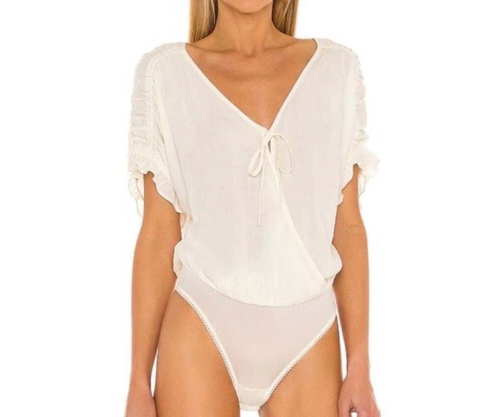 Intimately Free People Cleo Ivory Ruched Short Sleeve Bodysuit